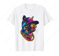 Cool Hip Hop Cat Urban Streetwear Mens Graffiti T-Shirt Fashion Cotton Crew Neck Short Sleeves Man Clothing for Daily Casual Tee