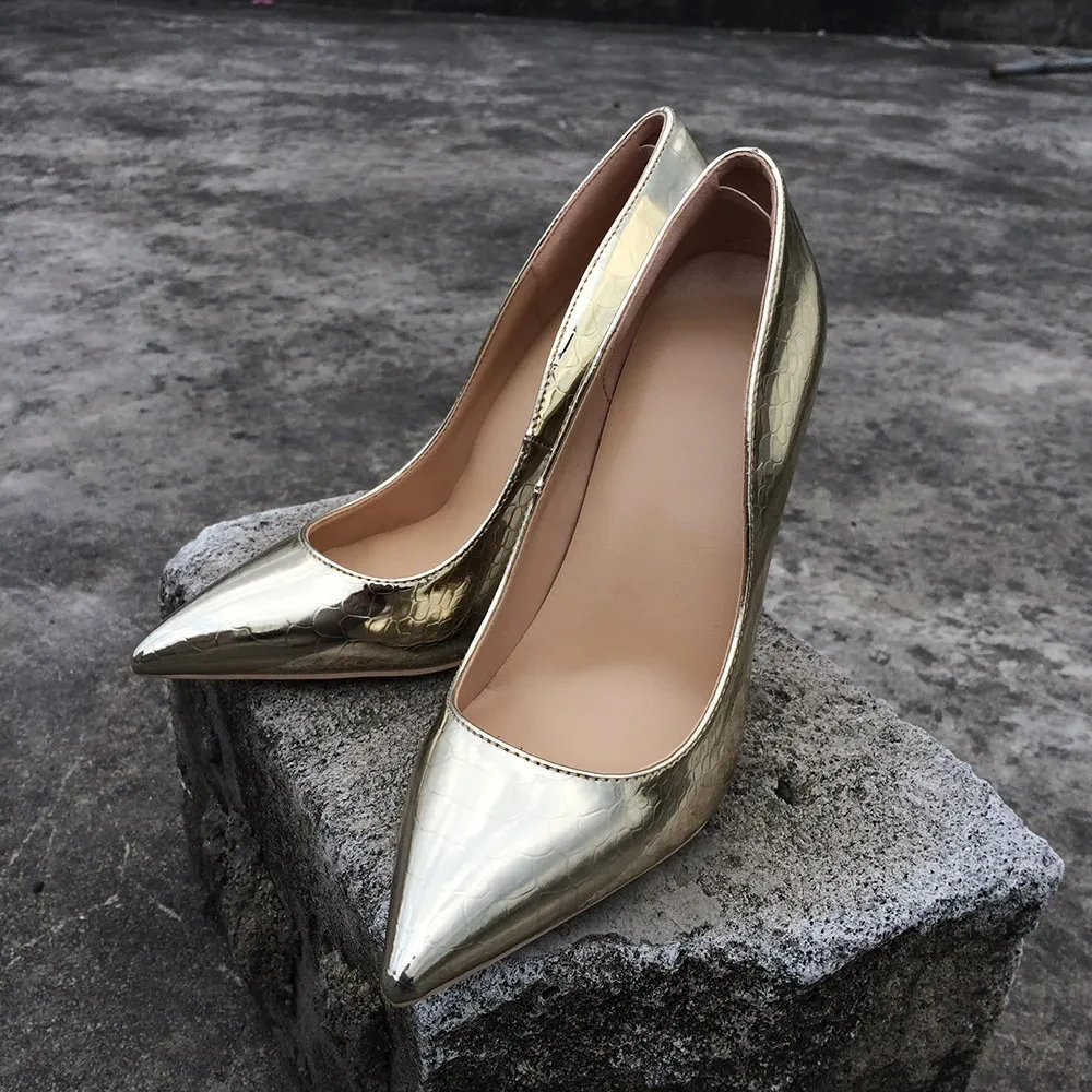 Tikicup المرأة مثير الذهب والفضة 12 سنتيمتر المتطرفة عالية الكعب الخناجر أحذية السيدات أشار تو الزفاف الزفاف الضحلة مضخات Size45 46 #4