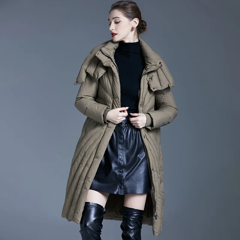 Luxury High-quality Slim Quilted Down Jacket Women Winter Warm Puffer Jacket Long Sleeves Hooded Windproof Coats Design Clothing