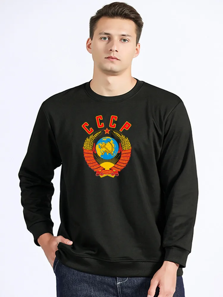 Cccp Rusia Soviet Crest Logo Putin merah Tentara Komunis Kgb Hoodie pria kapas Sweater Unisex Streetwear Harajuku