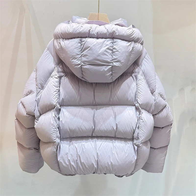 2025 شتاء جديد المرأة سميكة الدافئة الأبيض بطة أسفل مقنعين سترة Y2K جودة عالية موضة نفخة قصيرة سترة منفوخة