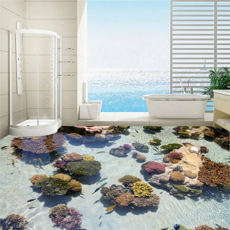 beibehang Beach murals wall stickers 3D flooring wallpaper floor for living room PVC floor self-adhesive wall papers home decor