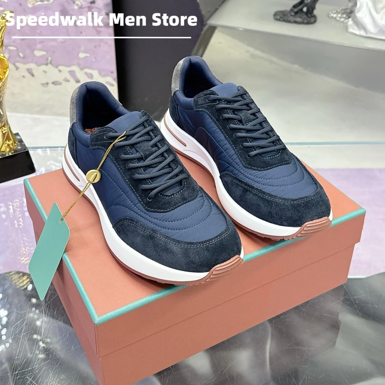 Men Vintage Suede Nylon Patch Platform Sneakers Lightweight Thick Sole Non Slip Comfort Walking Casual Shoes for Autumn Winter
