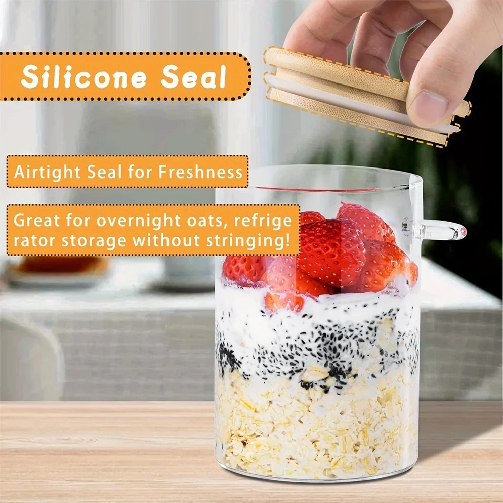 yesOvernight Oats Containers with Lid 1/2/3/4pack 16oz Airtight Glass Jars with Spoon for Chia Seed Pudding Salad Cereal Coffee