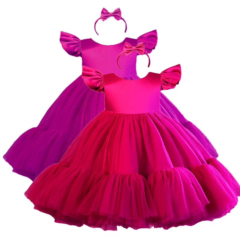 Vestido de baile feito sob medida para meninas, vestido de cetim princesa, adequado para cerimônia de casamento e festa de aniversário júnior, 1-14Y