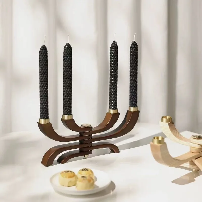 

Solid Wood Candle Holder Living Room Desktop Candlestick Modern Simple Storage Candle Rack Luxury Home Decoration Accessories