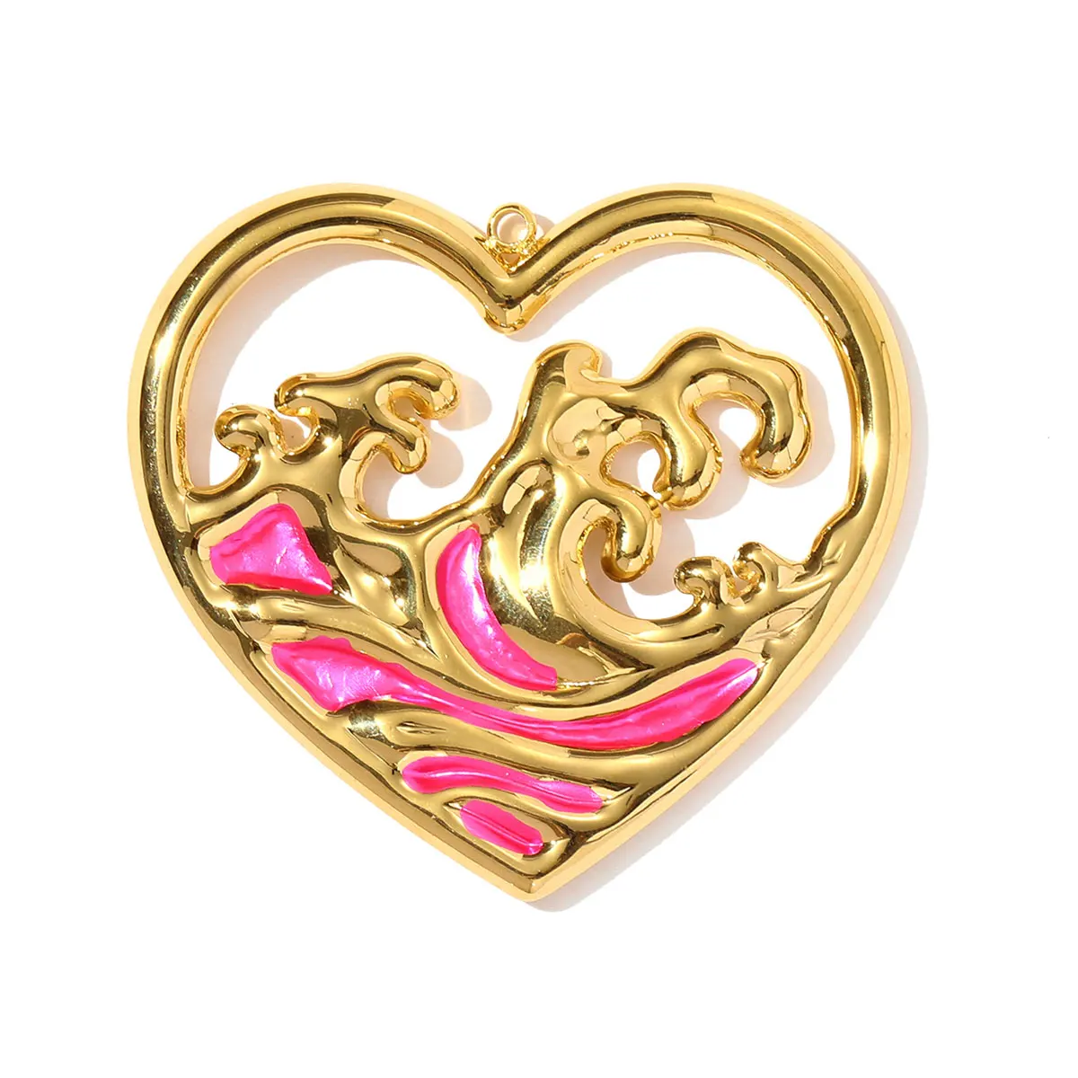 3Pcs/Lot Stainless Steel Sea Waves Heart Charms Enamel Pendants For DIY Making Necklace Earrings Jewelry Accessory Wholesale
