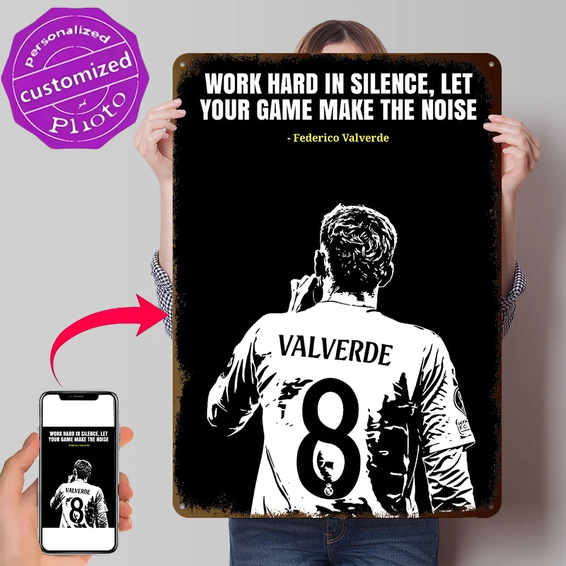 Federico Valverde Motivational Quote Personalized 3D Textured Metal Poster Wall Art Vintage Tin Signs for Decor Luxury Wand Deko