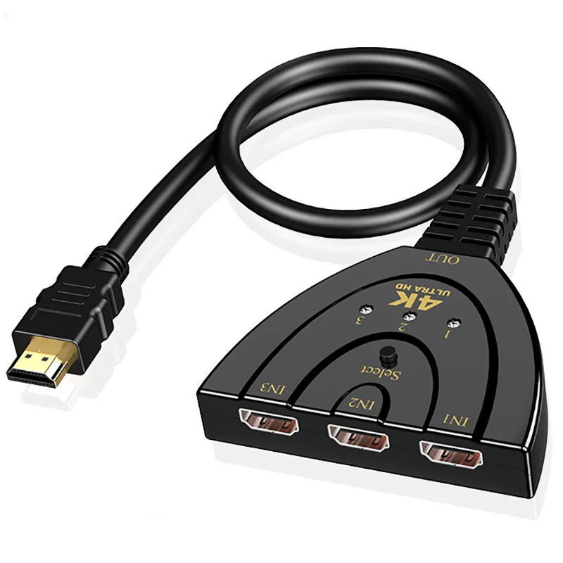 10PCS HDMI 3 In 1 Out 4K HDTV Video Cable Switcher 8K Splitter Full HD Pigtail Cable 3-Port Selector USB Output Converter
