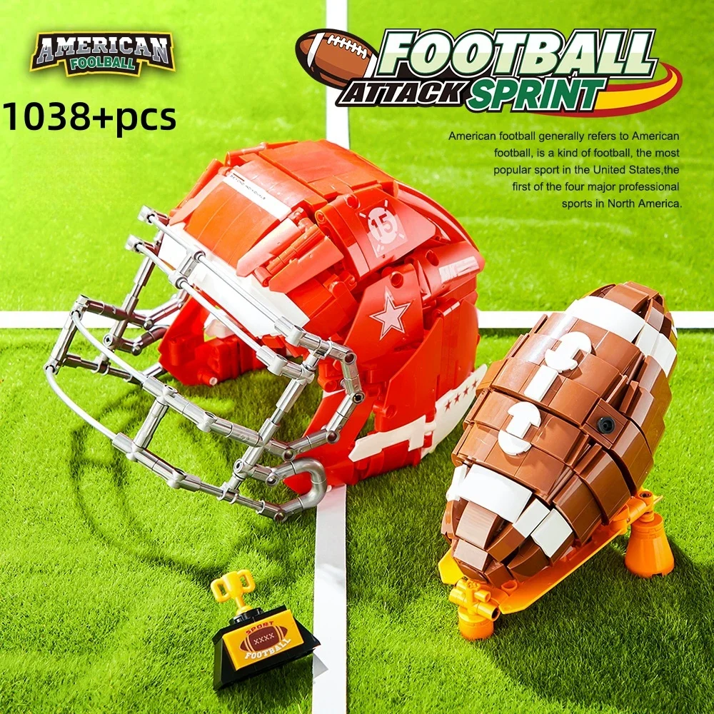 Bloques de construcción para fanáticos de los deportes, casco de fútbol, modelo MOC, montaje técnico creativo, ladrillos, juguetes STEM, regalo para adultos y niños