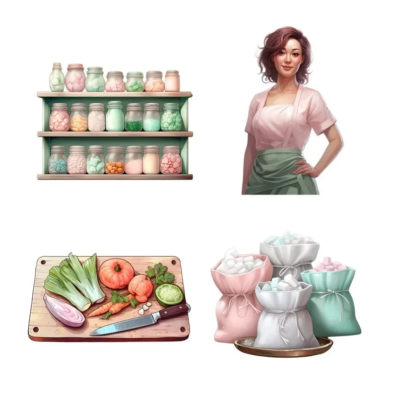 Watercolor Green Kitchen Series Housewives Stickers Crafts and Scrapbooking Stickers Kids Toys Book Decorative Sticker DIY