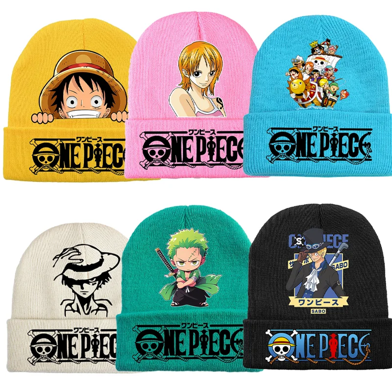 One Piece Sabo Knitted Hat Luffy Roronoa Zoro Nami Men Cap Student Bonnet Winter Woolen Beanies Headgear Kids Anime Bonnet Gift