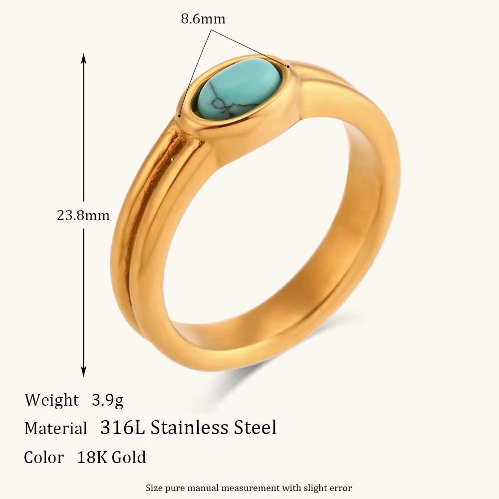 La. Muses Classics Imitate Pearl Turquoise Stainless Steel Finger Rings Women Fashion Daily Waterproof Jewelry And Accessories