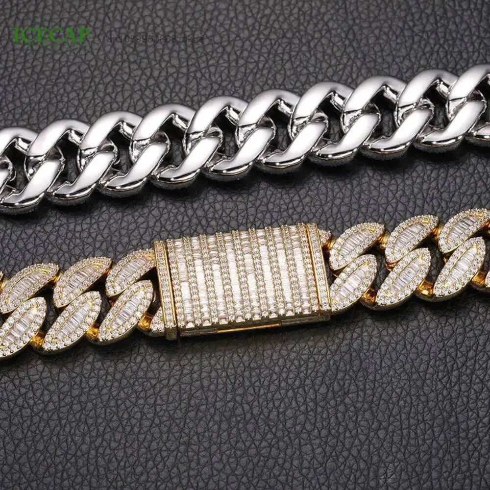 Luxury Hip-hop Pop Jewelry 20mm Ice Out Cuban Chain Necklace 18k Gold Plated Moissanite Diamond Cuban Link Chain.