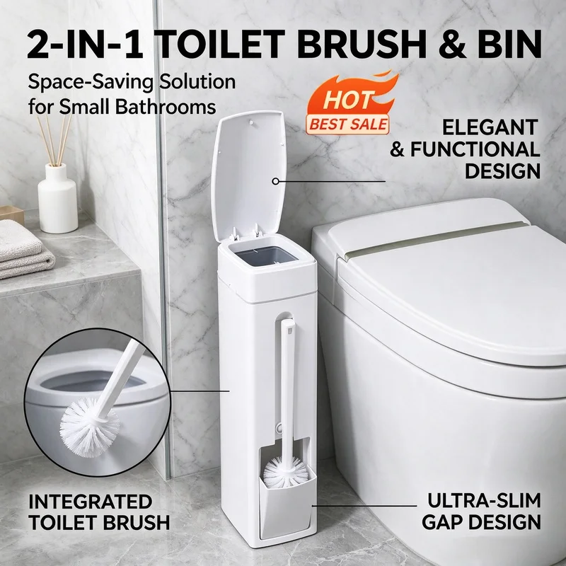 Christmas Stocking Stuffers Bathroom Trash Can Toilet Brush Combo With Lid Space Saving Narrow Small Garbage Can Bathroom Access