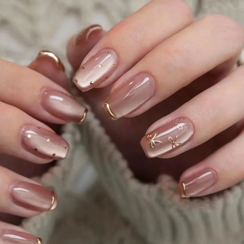 24 Coffin Shaped Fake Nails +1 Nail File +1 Jelly Glue_voghion.com