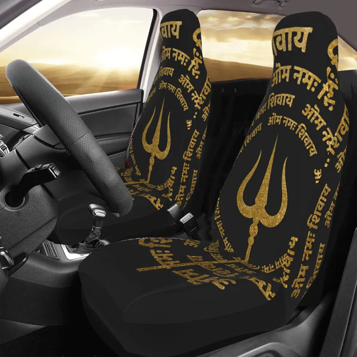 

Maha Shivaratri Wishes With God Shiva Trident Car Seat Cover Custom Printing Universal Front Protector Accessories Cushion Set