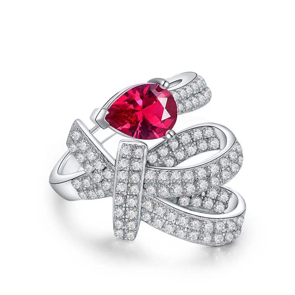 

2025 New Product 1ct Water Droplet 6 * 8 Ruby Color Cultivated Red Treasure Women's Ring European and American Design Texture