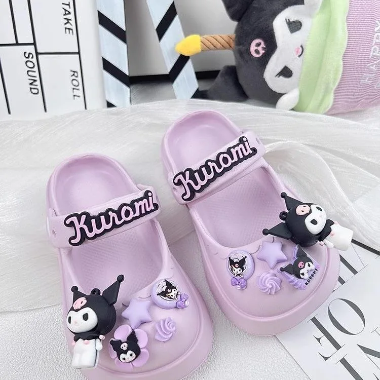 

New purple slippers Kuromi Mary Jane girls' outdoor perforated shoes children's slippers girls summer women's style