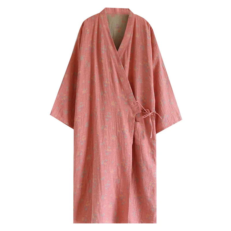 Double Jacquard Cotton Japan Kimono Sleepwear Women's Robe Long Sleeves Bathrobe Female Nightwear Robes Lady Nightgown Lounge