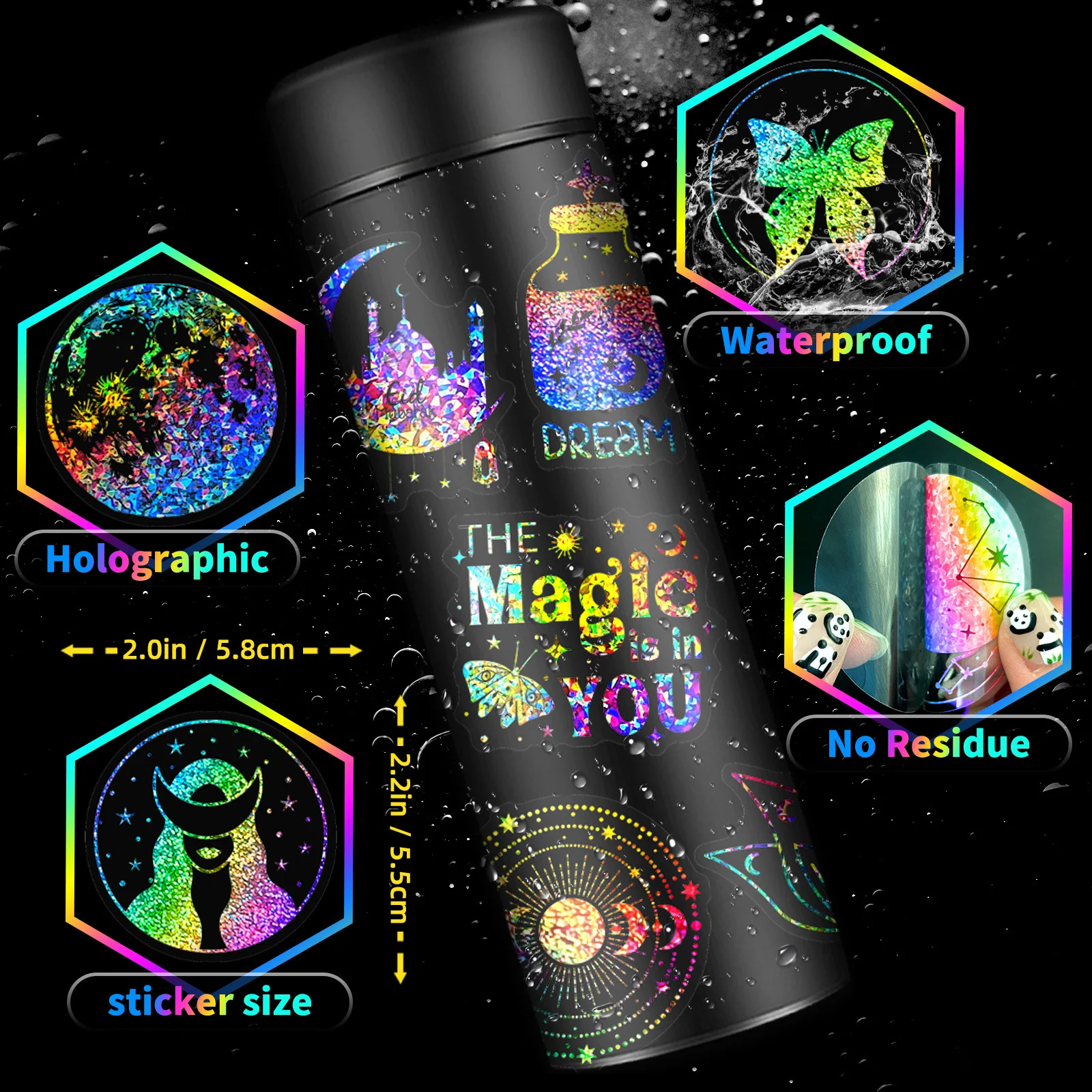 100 Pcs Shiny Holographic Stickers for Resin Transparent Stickers Glitter Resin Stickers Decorative Stickers for phone