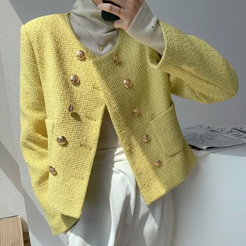 Half High Quality Plain Short Mixtures Jacket Woman Winter Clothes 2024 Novelty Casual on Sale Trendy Wool Blend Coat for Women