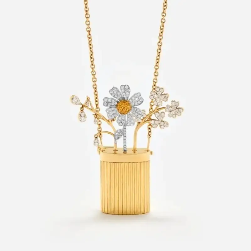 Flower Bouquet Necklace Wearable Diy Flower Basket Pendant Necklace Vintage Can Be Inserted Flower Choker Chain Jewelry Gift