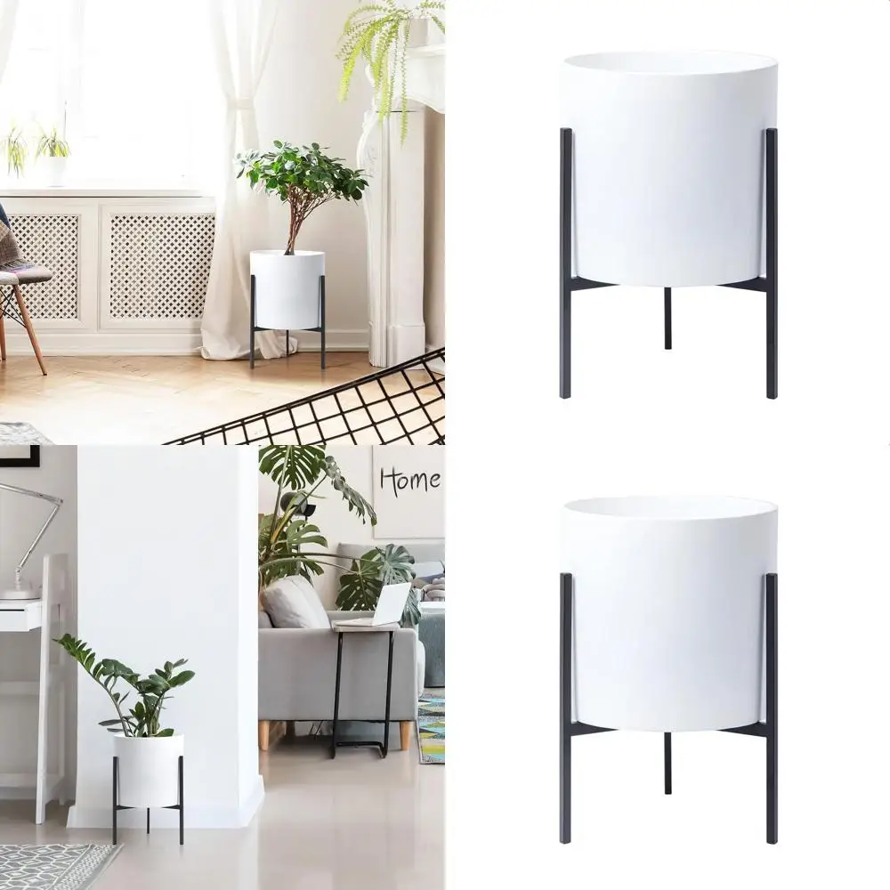 

Кашпо из стекловолокна в стиле середины века с железной подставкой, 10 дюймов, матовый белый, модель 96-A-1-M