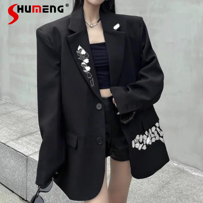 

2024, весна-осень, новые высококачественные блестящие свободные пиджаки, женские пиджаки большого размера, женские персонализированные пальто с длинными рукавами на заказ