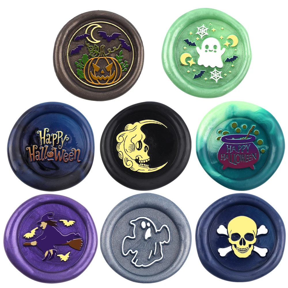25Mm Wax Seal Stamps Ghost Witch Skeletons Jack-O-Lanterns Pattern Sealing Wax Stamper Diy Halloween Invitation Envelope Decor