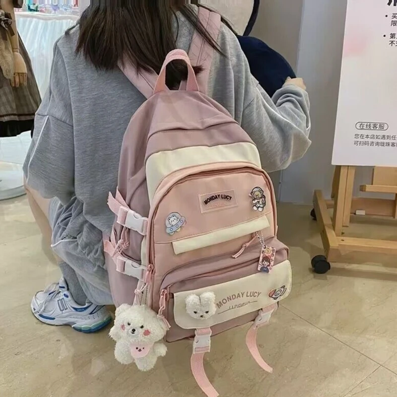 Stylish Black Nylon Backpack for Middle School Girls and Students