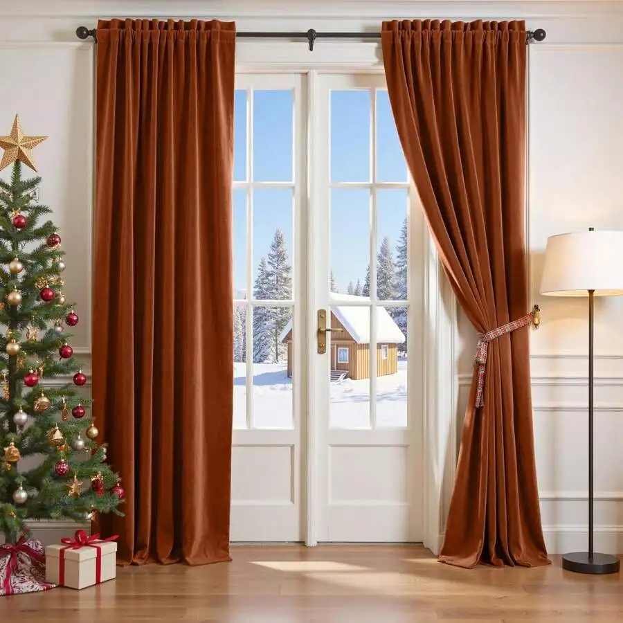 1pc Imported Dutch Velvet Fabric Curtain, 220g/Sqm, Luxurious Room Window Decor, Heavy Blackout Curtain For Privacy In Winter