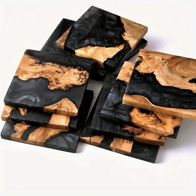 2pcs Stylish Coasters Featuring a Distinctive Ebony Texture Offer a Touch of Luxury for Your Cups, Turning Every Spill