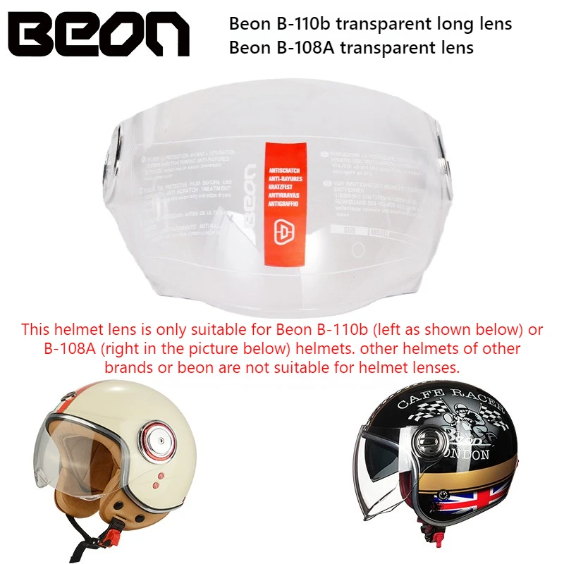 Original BEON Motorcycle Helmet Visors Short Lens Windproof Windshield Long Lens Suitable for B-110B B-108A Viceras Para Casco
