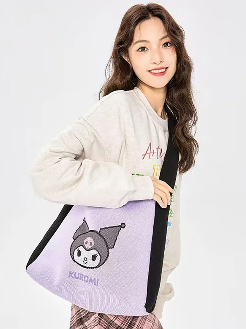 Sanrio Genuine Shoulder Bag, Kuromi Knitted Bag, Pacha Dog, Katie Cat, Large Capacity Shoulder Bag, Kt Cat Handbag Gift
