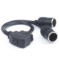 12V Switch OBDII OBD2 24AWG Power Supply Cable 16Pin Female To Car Cigarette Lighter DC Power Source OBD Male Connector Cable