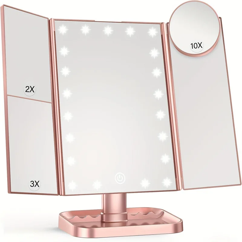 

New cross-border delivery 1 piece rose gold tri-fold makeup mirror (adjustable)