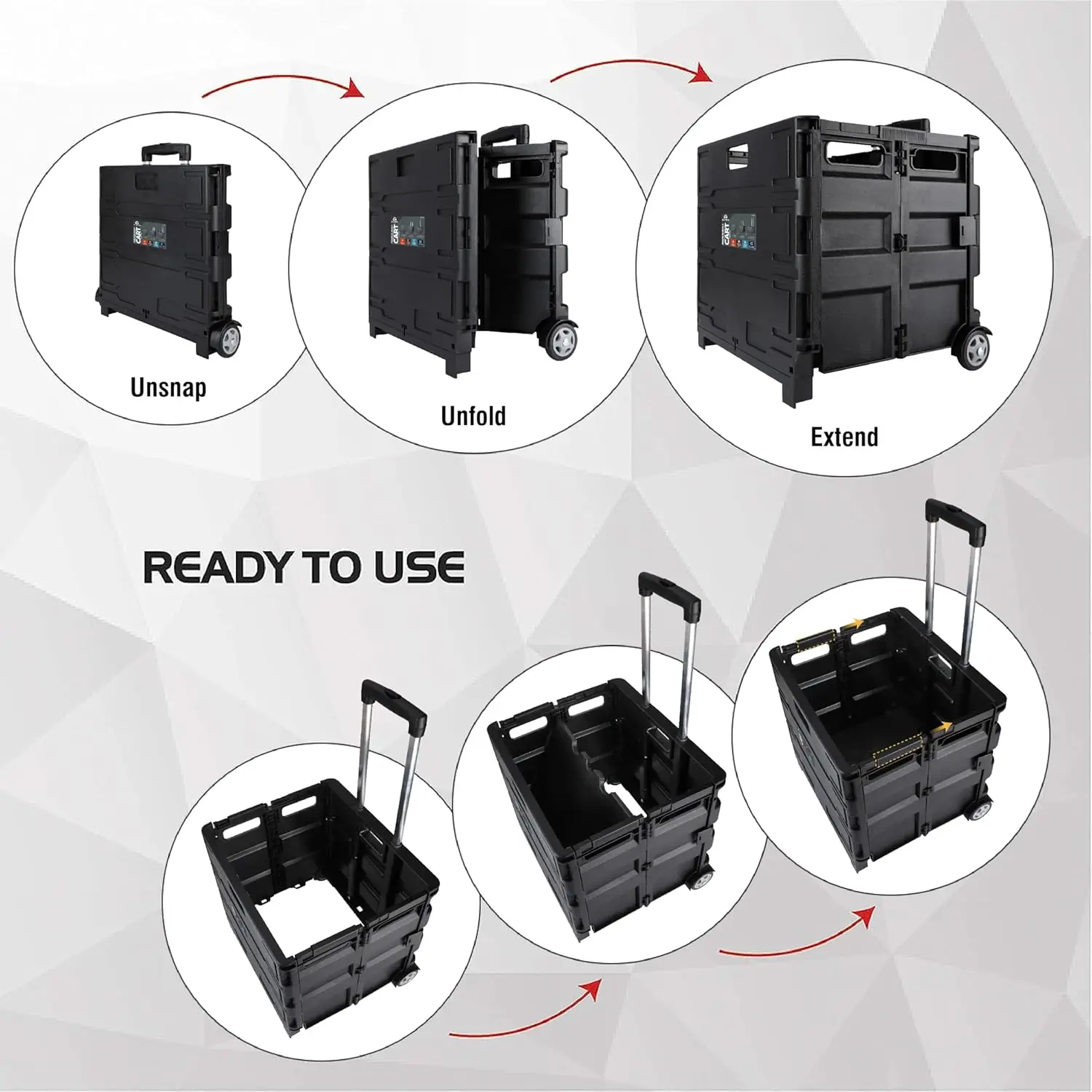 Draagbare gereedschapsdrager met telescopisch handvat, 80 lb. Laadvermogen, zwart - Duurzaam en gemakkelijk te transporteren