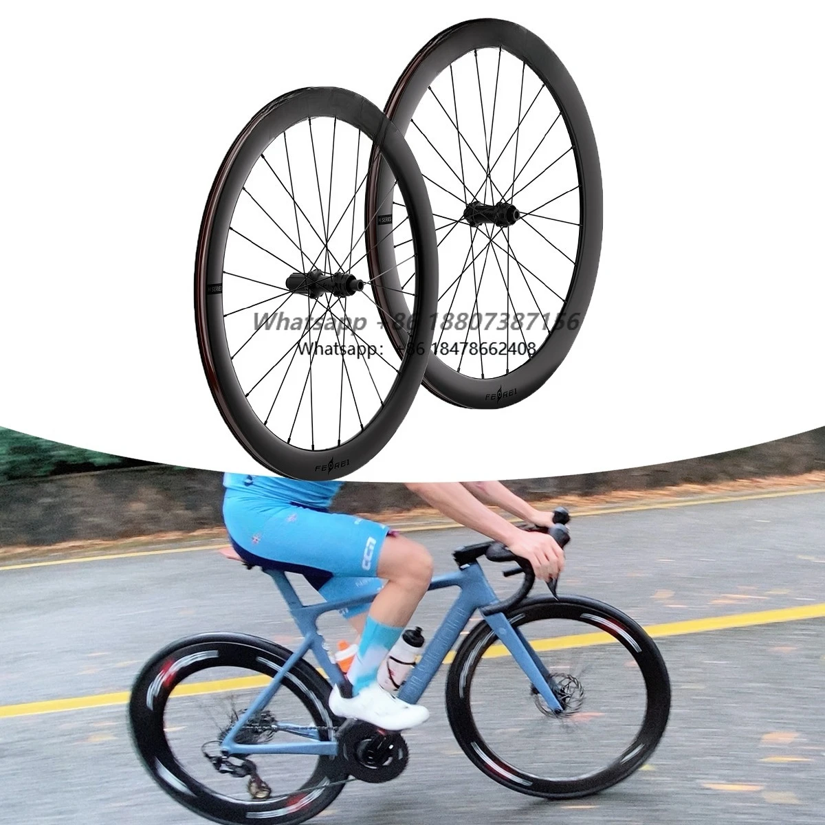 

Колесный комплект Ferei 700c из карбонового волокна для шоссейного велосипеда, втулка Ratchet 60T, стальные подшипники, легкий, прочный, прямые спицы, 24 штуки