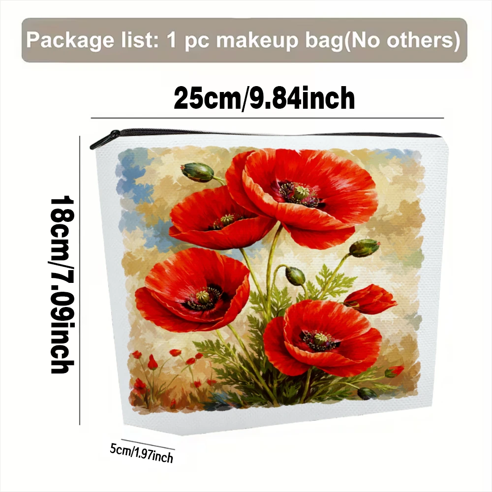 Red Poppies Floral Pattern Print Makeup Bags for Girls Cosmetic Pouch Toiletry Bag Pencil Case Travel Storage