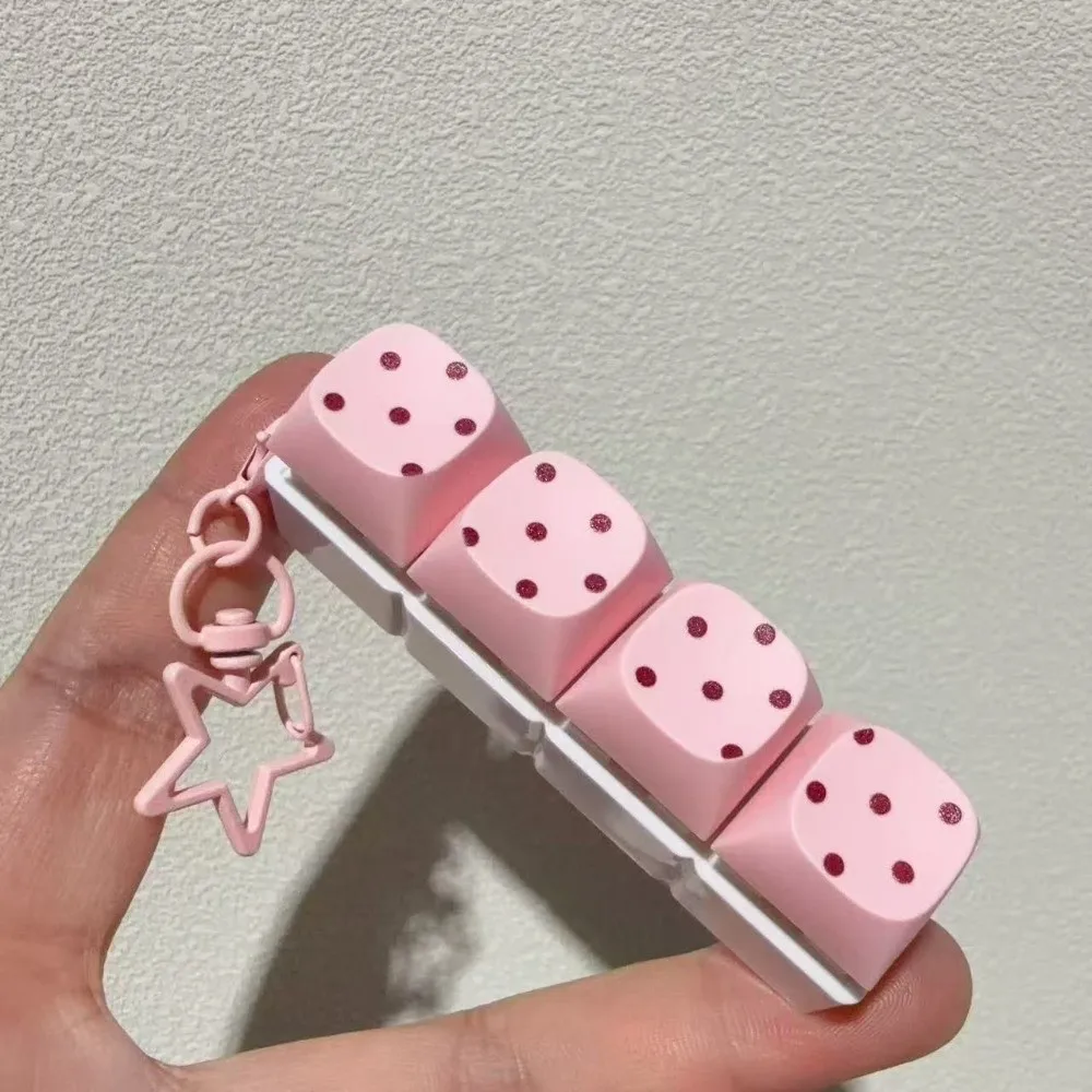 Button Keycap Fidget Keychain 3/4/6/9 Keys Polka Dot Pattern Finger Keyboard Toy with Lights Stress Relief Bag Pendants