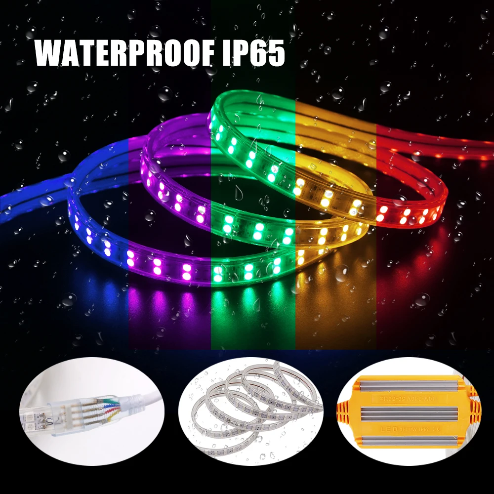 220V RGB LED Strip Light with 1500W 24Keys Controller 5050 60/120Leds/m Flexible LED Tape Waterproof LED Stripe Ribbon EU Plug