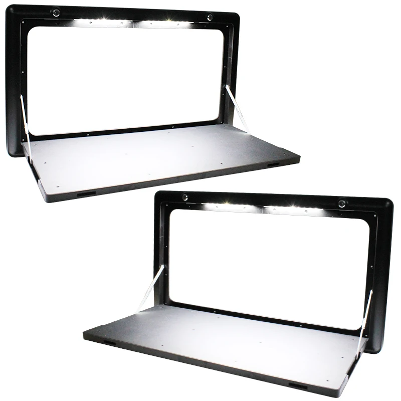 800*450mm RV Fold Out Table with LED Light Outside Picnic Wall Mounted Table Lockable for Camper Van