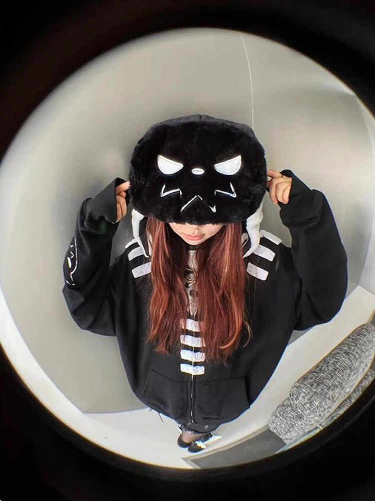 Y2K موضة الأسود Daijin القط و Sadaijin القطط رائجة البيع الرجال الشتاء المرأة قبعة الصياد قبعة إيرفلاب قبعة وقبعة مع غطاء للأذن