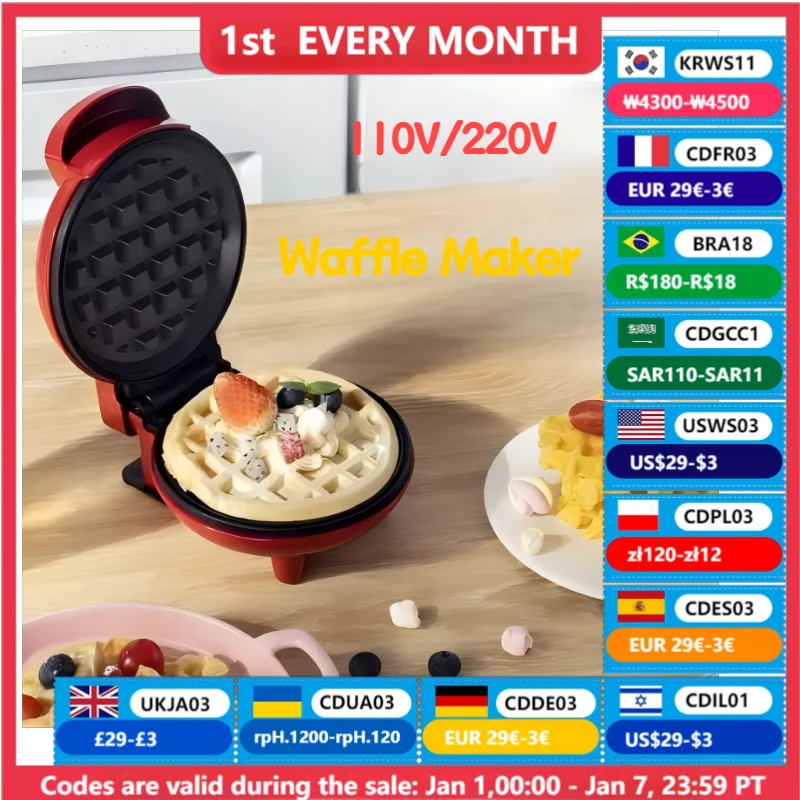 Mini Multifunctional Electric Waffle Maker, Sandwich Cake Oven, Breakfast Mold, Kitchen Supplies, Cooking Utensils