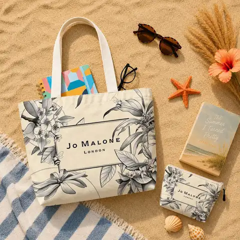 J-Jo M-Malone London Storage Bags 2-Piece Set Double-Sided Printed Canvas Tote Bags with Zipper Shopping Shoulder Handbags