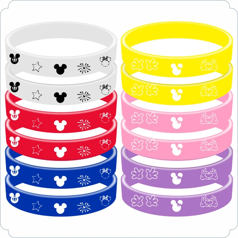 12pcs Mickey Mouse Frozen Princess Kids Silicone Bracelet for Birthday Party Baby Gifts for Guests Bracelet Party Favor Decor