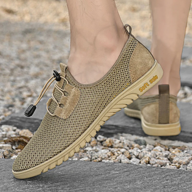 

Spring Autumn Hot Selling Men's Mesh Casual Shoes Soft Soled Comfortable Men's Outdoor Hiking Shoes Breathable Men's Flat Shoes