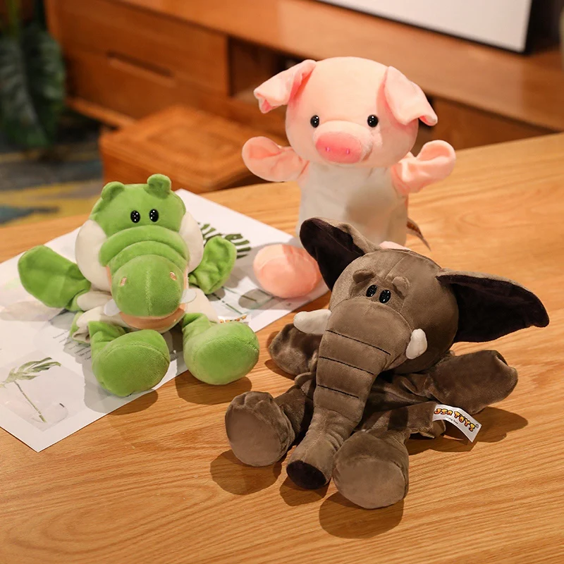 Juguete de marionetas de mano de mapache Kawaii Eephant, muñecas de cocodrilo de cerdo de la vida Real, juego de contar historias, Juguetes Divertidos para niños, regalo de cumpleaños