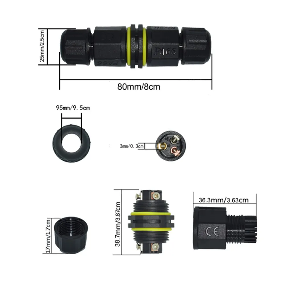 IP68 Waterproof Connector 3 Pin 2 Way Cable Terminal Adapter Fast Secure Connection LED Light Connector for Farm Garden Tunnel